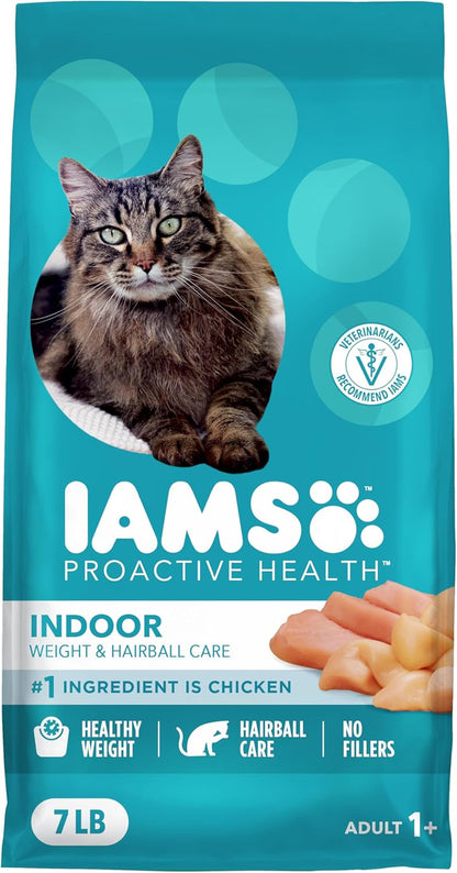 IAMS Proactive Health Indoor Dry Cat Food, Chicken & Turkey, 7 Lb | Vet-Recommended, Real Chicken #1 Ingredient, Proprietary Fiber Blend, Prebiotics for Healthy Digestion, Hairball Control1