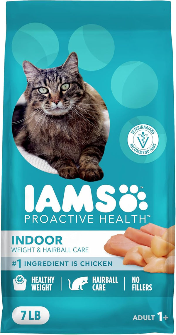 IAMS Proactive Health Indoor Dry Cat Food, Chicken & Turkey, 7 Lb | Vet-Recommended, Real Chicken #1 Ingredient, Proprietary Fiber Blend, Prebiotics for Healthy Digestion, Hairball Control1