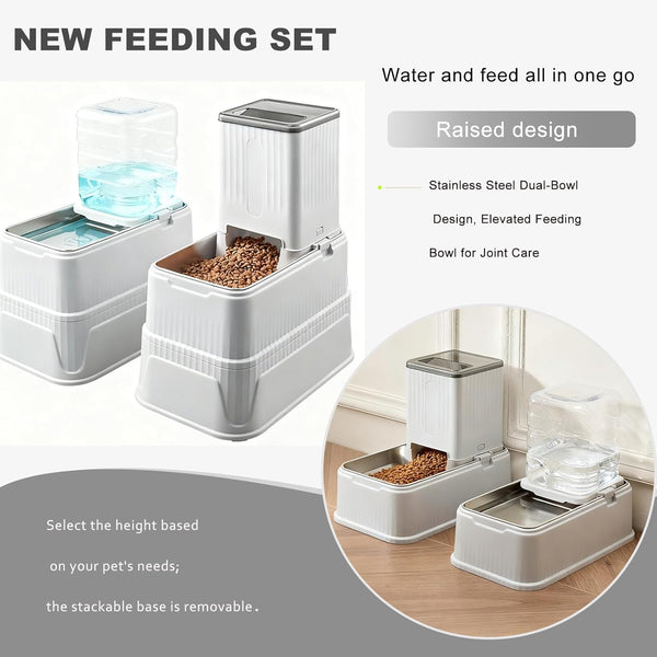 Elevated Dog Bowls Set, 1 Gallon Automatic Gravity Food Feeder & Water Dispenser with Stainless Steel Bowls, Adjustable Elevated Feeder for Small Medium Large Dogs, Anti-Choking & Neck Protection2