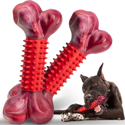 Tough Dog Toys for Aggressive Chewers: Beef Flavored Long Lasting Dog Bones for Large Dogs, Indestructible Dog Chew Toys to Keep Them Busy, Large Dog Toys for Medium & Large Breed, Red12