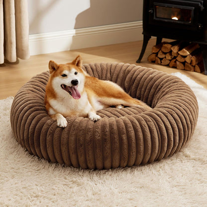 Bedsure Comfyfleece™ Donut Large Dog Bed - Washable Faux Fur with Corduroy Fleece & anti Slip Bottom, round Pet Bed with Removable Cover, Camel Brown, 36X36X8 Inches | 36X36X8In,Calming round Pet Bed,Support Plush , with Removable Corduroy Fleece for Big Dog,Anti Slip Bottom,Camel Brown1