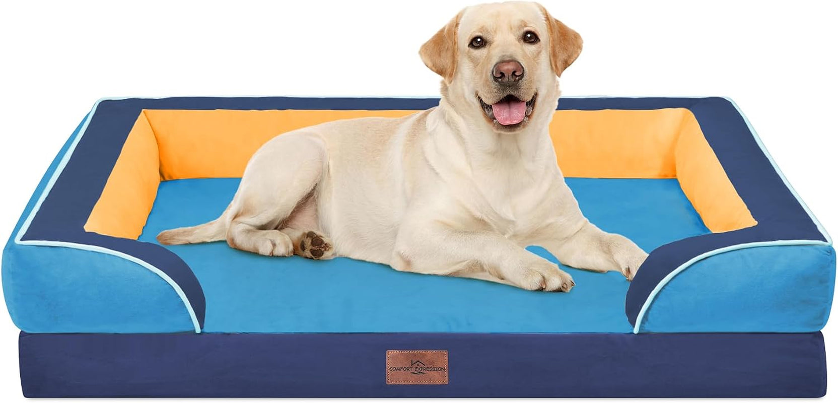 comfort-expression-orthopedic-dog-bed-for-extra-large-dogs-with-bolster-waterproof-dog-couch-bed-with-washable-cover-non-slip-bottom-supportive-egg-crate-foam-xl-pet-bed-42x30-inch