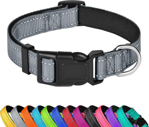 Reflective Dog Collar, Adjustable Soft Neoprene Padded,Teal,M | Breathable Nylon for Medium Dogs,Tear-Resistant Webbing,Chafe‑Free on Walks and Hikes,Metal D-Ring,Night Safety20