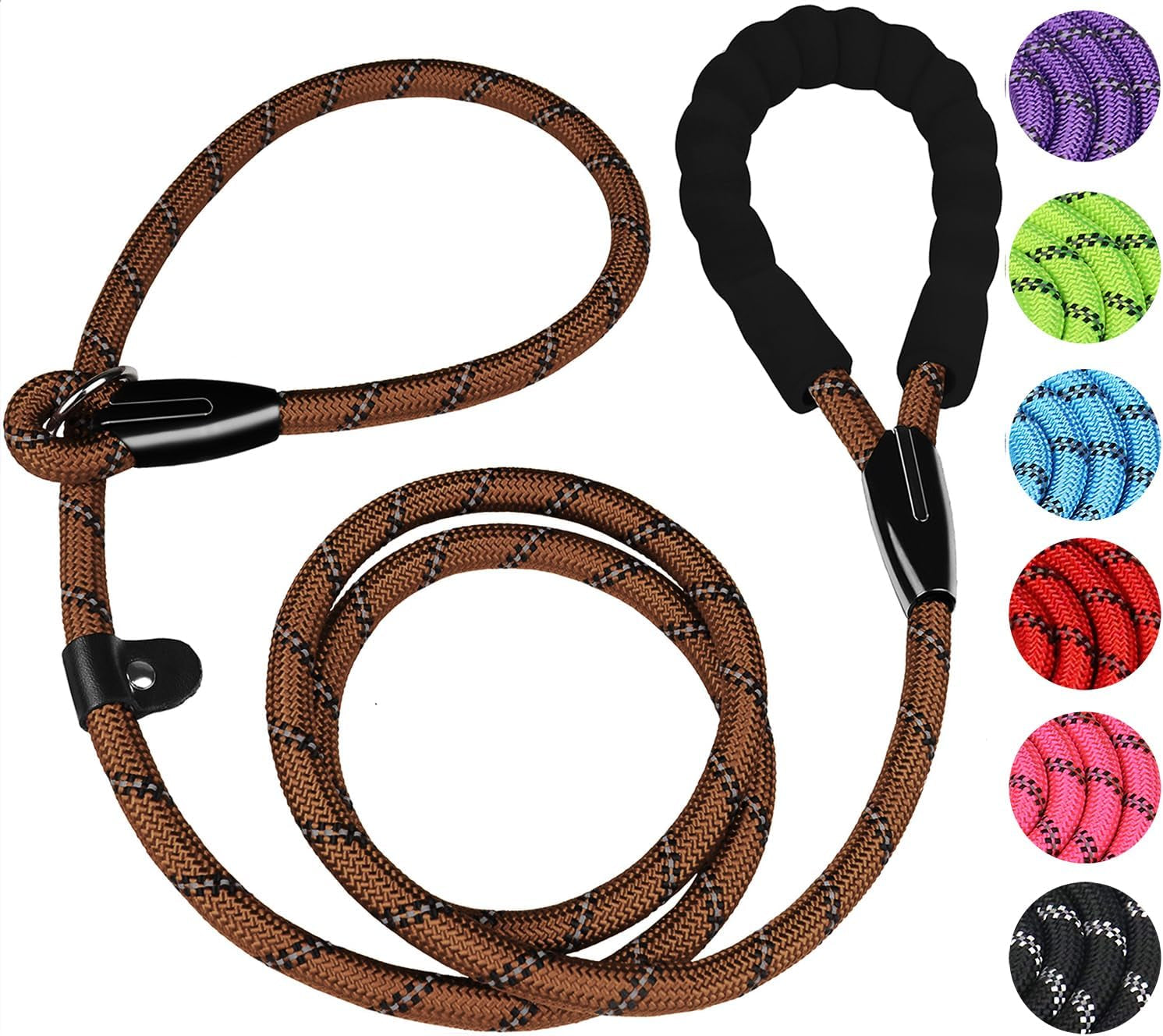 dog-leash-6-ft-heavy-duty-dog-leashes-durable-premium-quality-strong-rope-slip-leash-with-comfortable-padded-handle-and-highly-reflective-threads-for-small-medium-and-large-dogs-black