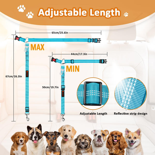 Removable Dog Seat Belt Harness for Car, 3 in 1 Pet Dog Car Seatbelt Leash, Retractable Restraint Secures to Vehicle Headrest & Adjustable Reflective Bungee Dog Seatbelt Tether, Blue and Black | Retractable Headrest-Mounted,Restraint & Adjustable Reflective Bungee Dog Seatbelt Tether,Blue and Black7