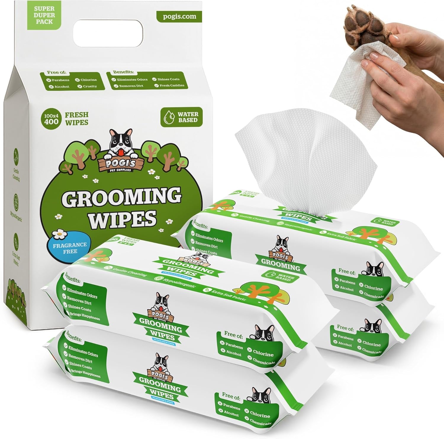 pogi-s-dog-grooming-wipes-hypoallergenic-pet-wipes-for-paws-body-butt-cleaning-hydrating-fragrance-free-100-count