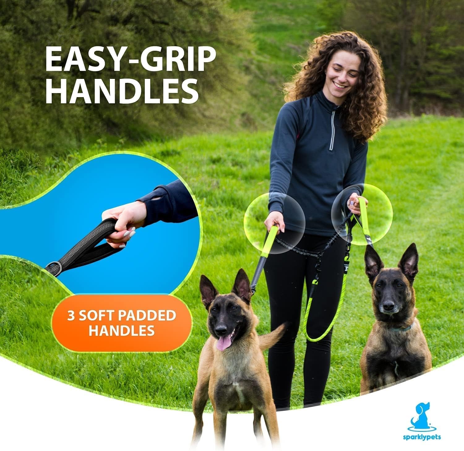sparklypets-double-dog-leash-for-2-dogs-rope-bungee-dual-leash-for-medium-and-large-breeds-with-padded-handles-tangle-free-teal-medium-large