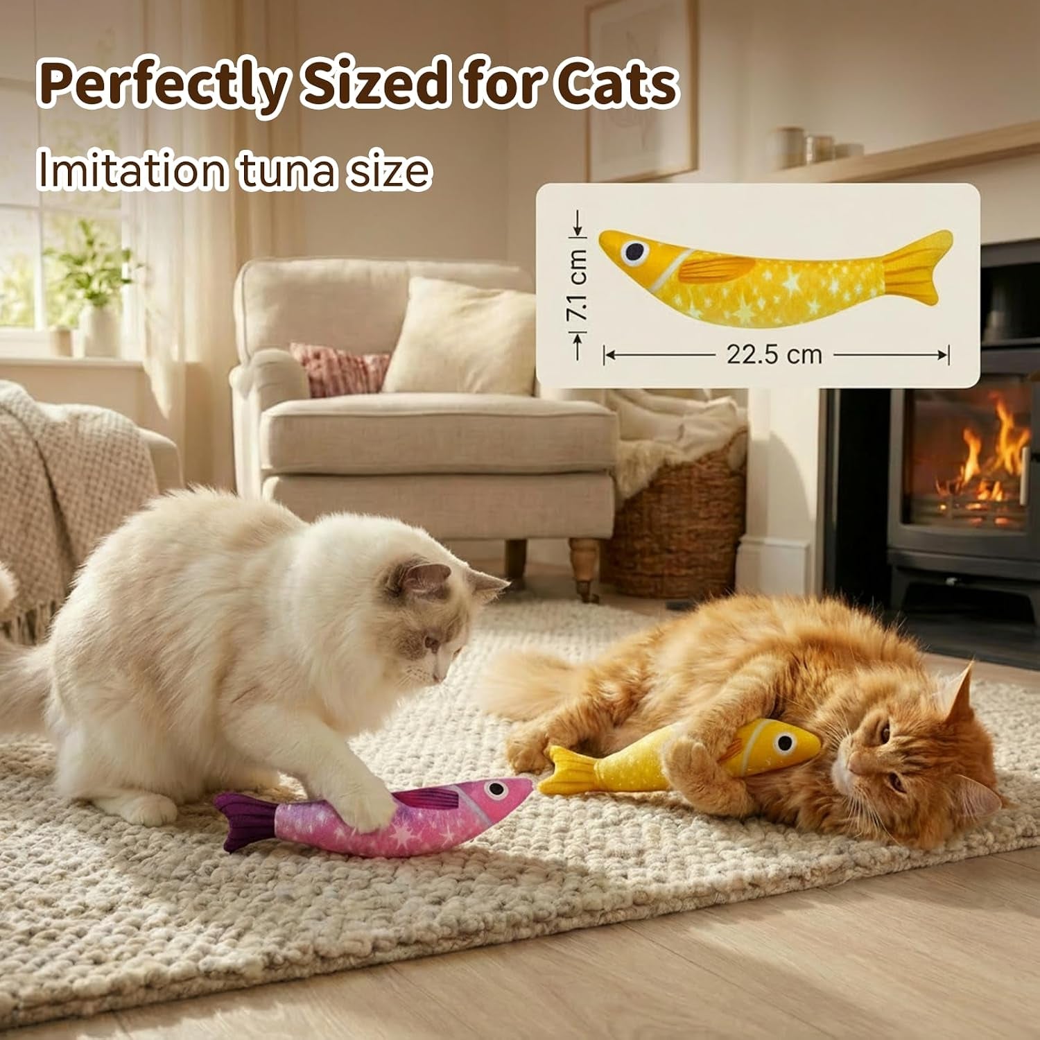 cat-toys-for-indoor-cats-fish-shaped-pillow-2-pack-yellow-purple-5000mg-a-natural-catnip-bell-interactive-soft-chew-kicker-for-indoor-cats-kittens-crinkle-bell-fish-sound-toy