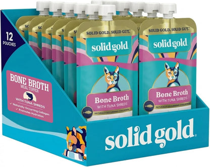 Solid Gold Bone Broth Cat Food Topper - Limited Ingredient Lickable Cat Broth Pouches W/Salmon Protein Shreds & Collagen for Hydration & Gut Support - Easy to Serve Gravy for Cats Meal Topper - 12Ct11