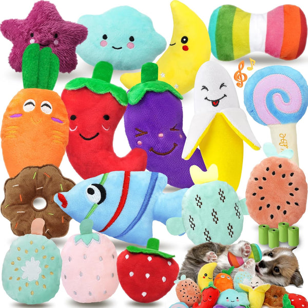 20-Pack Plush Squeaky Dog Toys for Small Dogs | 16 Plush Toys,4 Dog Bags,Built-In Squeakers,Keeps Dogs Busy,Boredom Relief1