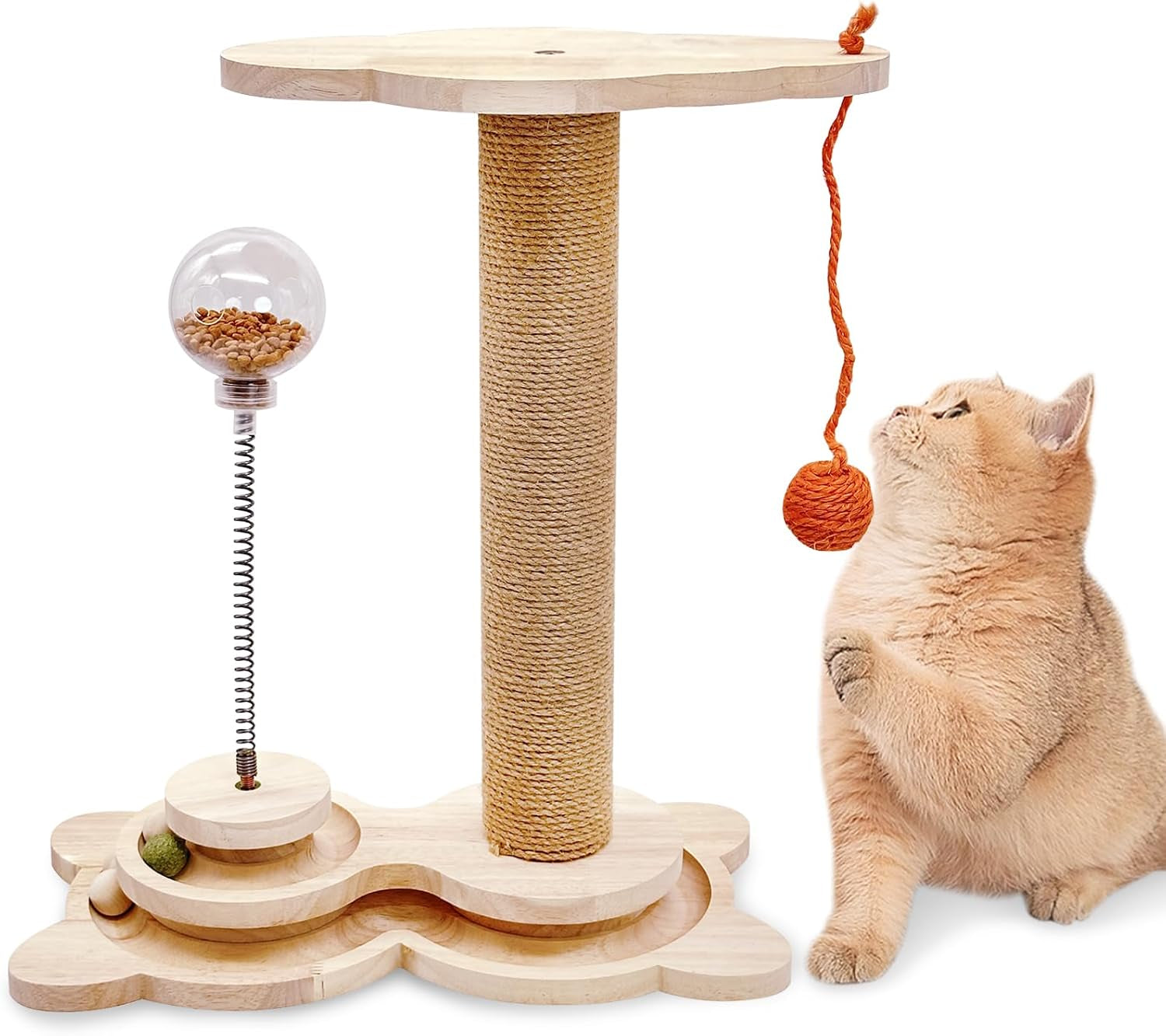 fhiny-cat-scratching-posts-interactive-cat-toys-for-indoor-cats-sisal-rope-kitten-scratcher-with-cat-treat-dispenser-2-layer-wooden-cat-turntable-interactive-balls-dangling-ball-for-cats-kittens