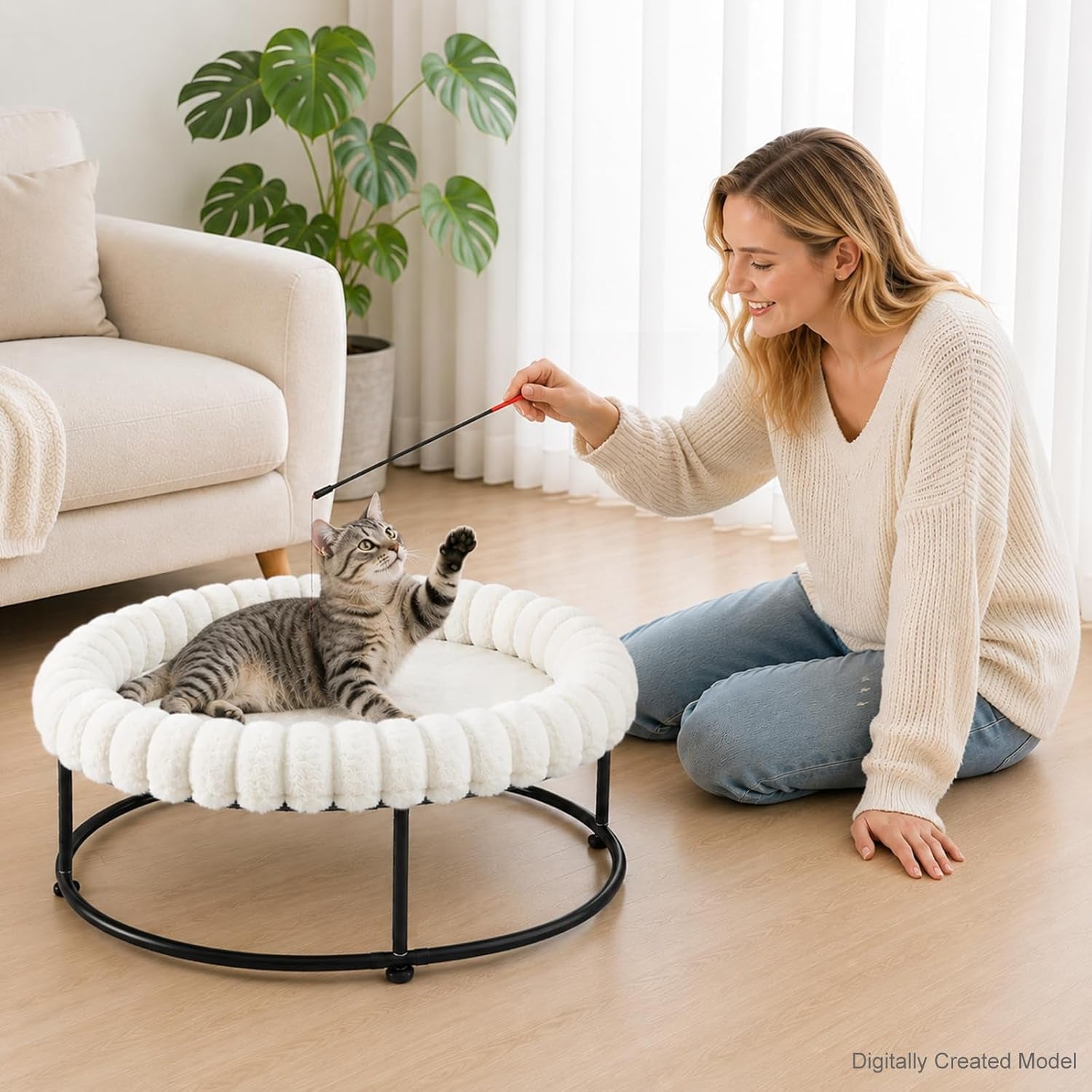 sunhoo-elevated-cat-bed-for-indoor-cats-raised-kitten-hammock-large-high-puppy-cot-off-floor-self-supporting-small-pet-chair-with-metal-frame-washable-cushion-easy-assembly-23-17-8-3-in-white