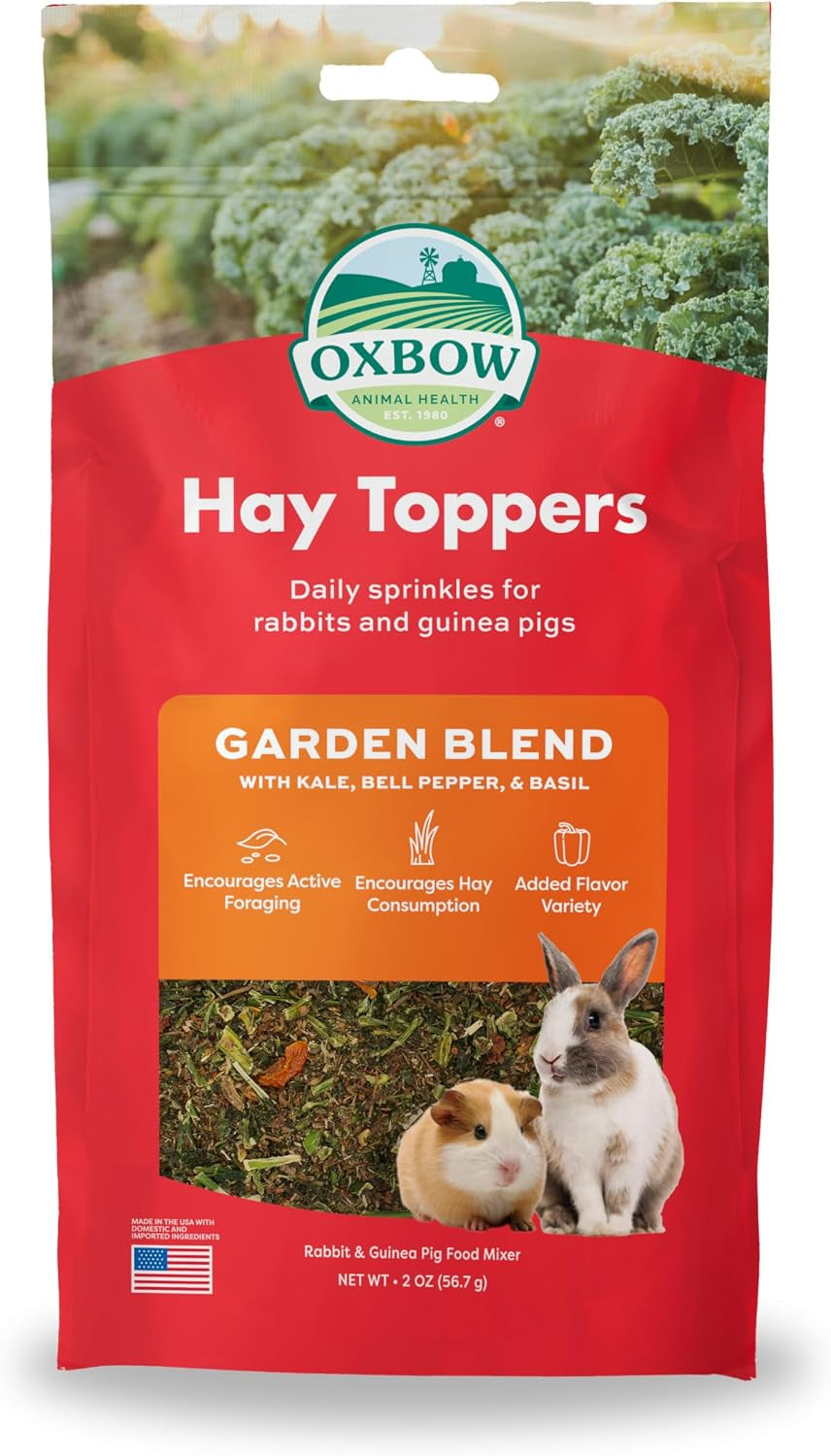 oxbow-hay-topper-rabbit-guinea-pig-treats-hay-mixer-garden-blend-2-oz-foraging-hay-topper-with-kale-bell-pepper-basil-sprinkles-for-rabbits-guinea-pigs-chinchillas-adds-variety-to-hay