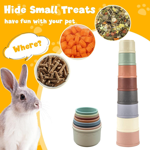 8 Pcs Stacking Cups for Small Animal Toys,Nesting Rabbit Toys of Different Sizes,Safe Plastic Colorful Nesting Toys for Bunny Guinea Pig Hiding Food and Playing4