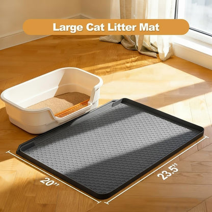 Cat Litter Mat, 24''X20'' Waterproof Silicone Litter Trapping Mat for Litter Box, Soft on Kitty Paws Non-Slip & Easy to Clean (Dark Grey)2