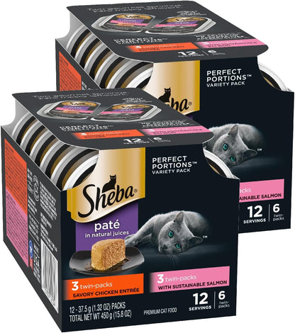 Sheba Perfect Portions Pate Wet Cat Food, Seafood Variety, 2.6 Oz, 24 Ct | Grain-Free, Made in USA, Sustainable Salmon, Signature Seafood & Whitefish Tuna, No Artificial Flavors, Twin-Pack Trays11