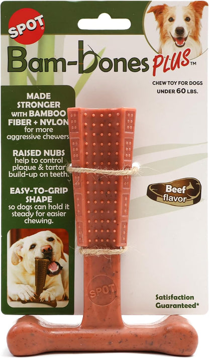 SPOT Bam-Bones plus T Bone – Bamboo Fiber & Nylon Dog Chew Toy for Moderate to Aggressive Chewers, Durable Long Lasting & Non-Splintering, Beef Flavor Toy for Adult Dogs & Puppies under 60 Lbs, 6 In2
