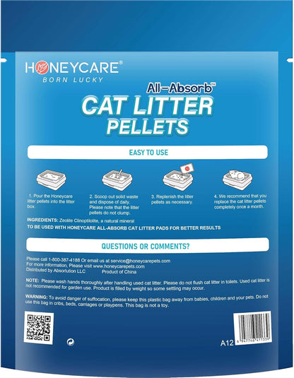 Honey Care All-Absorb Cat Litter Pellets, Zeolite, Long-Lasting Odor Control Non-Climping Litter, 14 Lbs Pack5