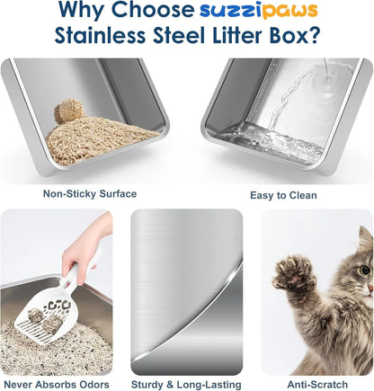 Stainless steel cat litter box with non-stick, easy-clean, odor-resistant, scratch-proof surface for happy pets5