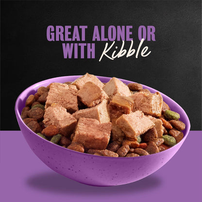 Purple bowl filled with dog food chunks and kibble, ideal for pets5