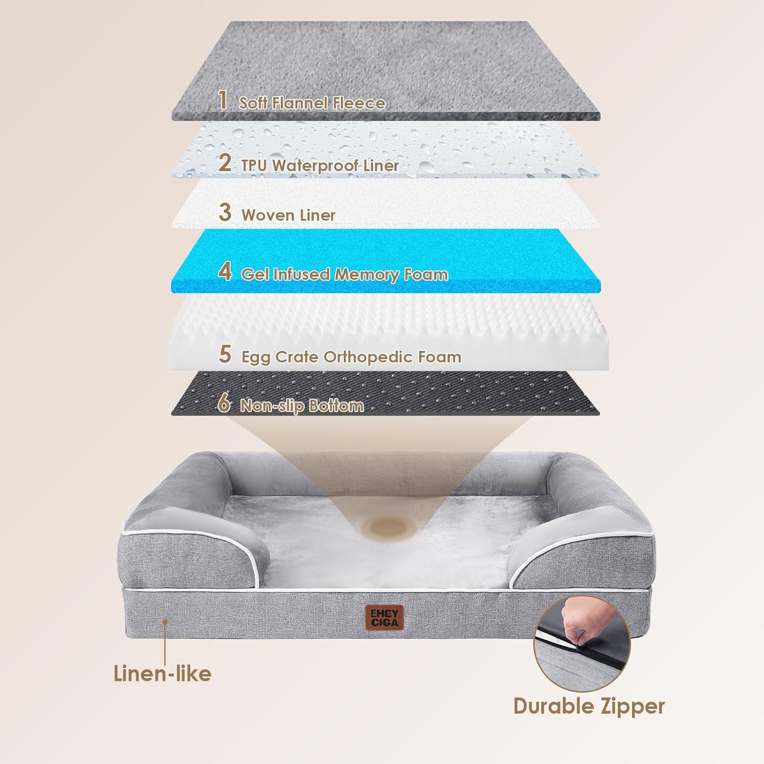 gray-orthopedic-dog-bed-with-memory-foam-layers-waterproof-liner-and-durable-zipper-for-pets