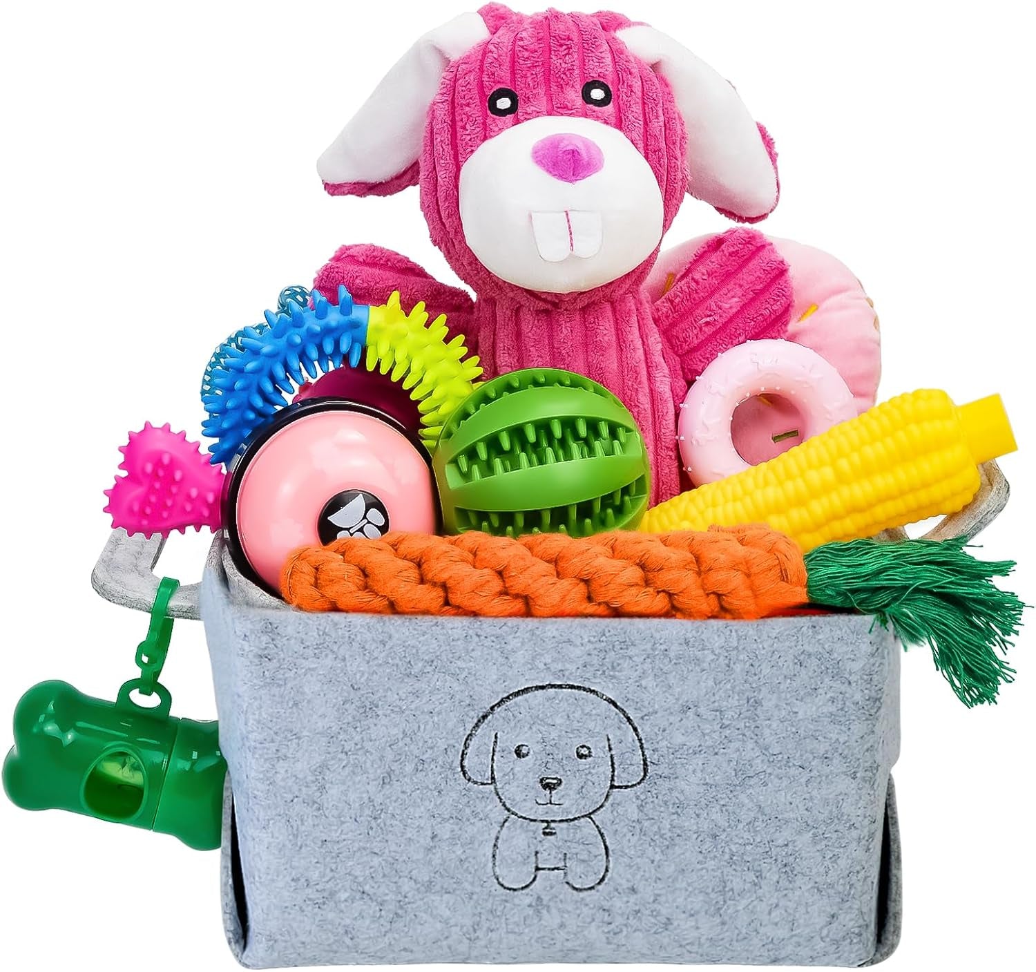 mrsohret-20pcs-puppy-chew-toys-for-teething-dog-chew-toys-with-rope-toy-pet-dog-toothbrush-treat-balls-plush-toys-and-squeaky-toys-for-small-medium-dogs-with-basket-to-keep-them-busy