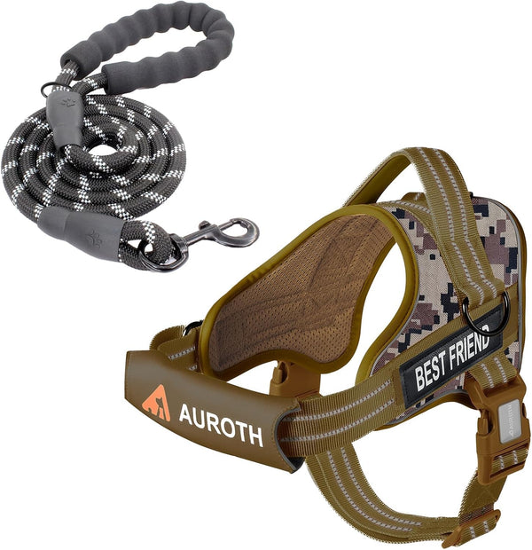 AUROTH Dog Harness and Leash Set, Soft Padded Service Dog Vest with 5.25FT Dog Leash, No Choke, Easy on Pet Vest, Adjustable Reflective No Pull Pet Vest Medium Sized Dog, Easy Walking and Training14