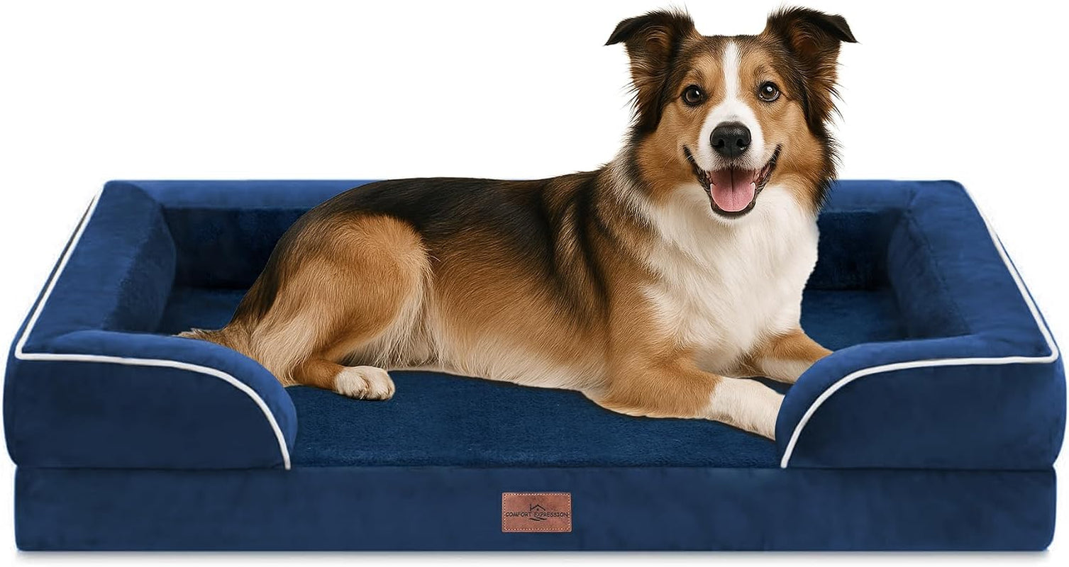 comfort-expression-orthopedic-dog-bed-for-extra-large-dogs-with-bolster-waterproof-dog-couch-bed-with-washable-cover-non-slip-bottom-supportive-egg-crate-foam-xl-pet-bed-42x30-inch