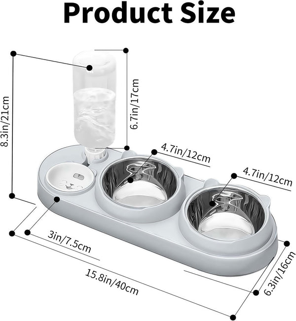 Marchul 3 in 1 Cat Bowl, Cat Food and Water Bowl Set with Water Dispenser and Stainless Steel Bowls, 15° Tilted Pet Raised Three Bowls for Indoor Cats, Small or Medium Sized Dogs4