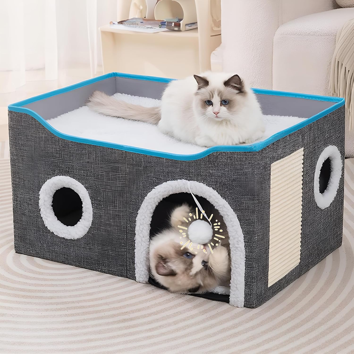 loyareal-cat-houses-for-indoor-cats-large-cat-bed-cave-with-scratch-pad-and-fluffy-ball-foldable-cat-condo-hideaway-with-reversible-cushion-for-multi-small-pet-dark-grey