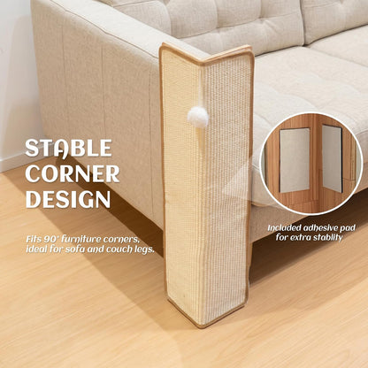 PETKARAY 27.9'' Cat Scratching Post for Couch Corner, Furniture Protector | Under-Furniture Cat Scratcher, Natural Sisal Scratch Pad, anti Scratch Couch Protector for Indoor Cats with Toy Ball5
