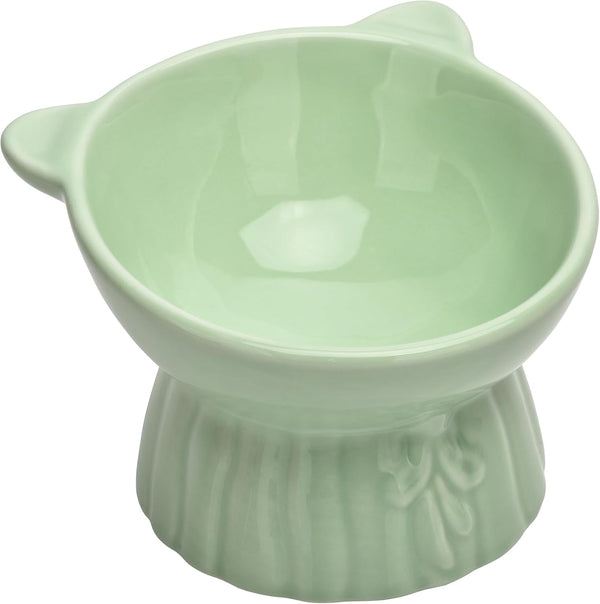 Elevated Cat Food Bowl,8 Oz Ceramic Raised and Tilted Water Bowl,Anti Vomiting and Protect Pets Spines Dishes for Fat Faced Cat, Indoor Cats,Kitten,Small Dog (White)5