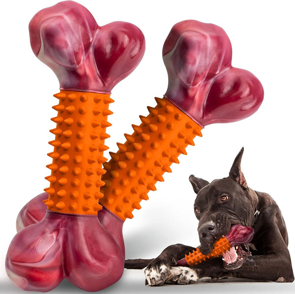 Tough Dog Toys for Aggressive Chewers: Beef Flavored Long Lasting Dog Bones for Large Dogs, Indestructible Dog Chew Toys to Keep Them Busy, Large Dog Toys for Medium & Large Breed, Red14