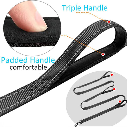 3 Handle Dog Leash 10FT Triple Handle Reflective Large Medium Dog | Multi Handles Heavy Duty Training Lead with Padded Traffic Handles for Control and Safety3