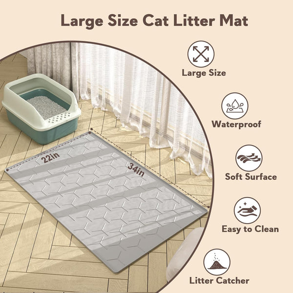 Garoopion Silicone Cat Litter Mat 34×22 Inch, Easy to Clean, Gray | Waterproof Silicone Mat with Raised Edges, Catch Litter, Protect Floor from Urine, Multi-Use for Dog/Sink/Kitchen/Boots4