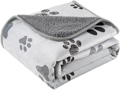 Washable Waterproof Dog Blankets for Large Dogs, 50"X60" Black | Soft Fluffy Pet Blanket for Couch Sofa Car Crate, Bed Furniture Protector, Reversible Sherpa Fleece Dog Blanket, Paw Pattern16