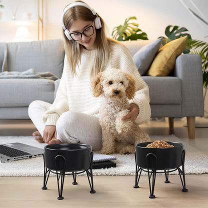 Elevated Dog Bowls, Ceramic Raised Dog Bowl Set with Anti-Slip and Non-Tip Metal Stand, 2 Pack Pet Food and Water Feeding Bowls for Small and Medium Dogs (Black,3.6 Cups)6