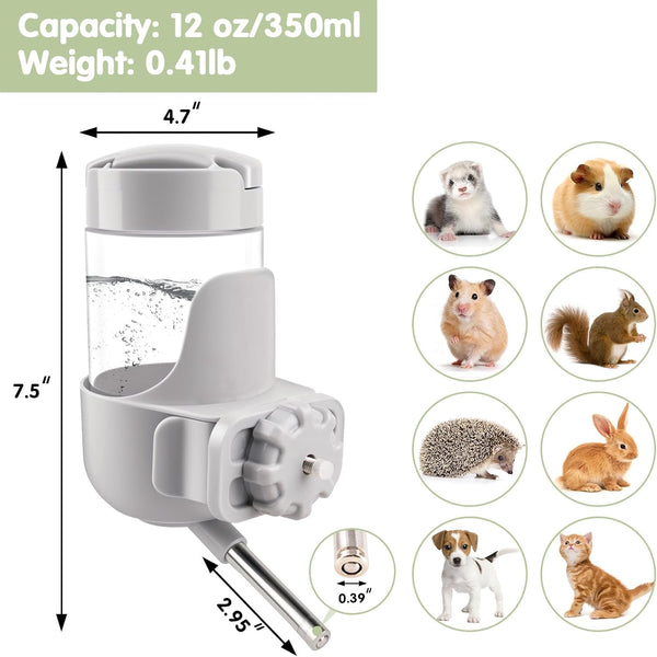 Depets Guinea Pig Water Bottle No Drip, 12 Oz Small Animal Water Dispenser | Top Refill Cage Water Bottle with Screw Fastener, ABS Material, for Rabbit Hamster Rat Ferret Kitten, Gray5
