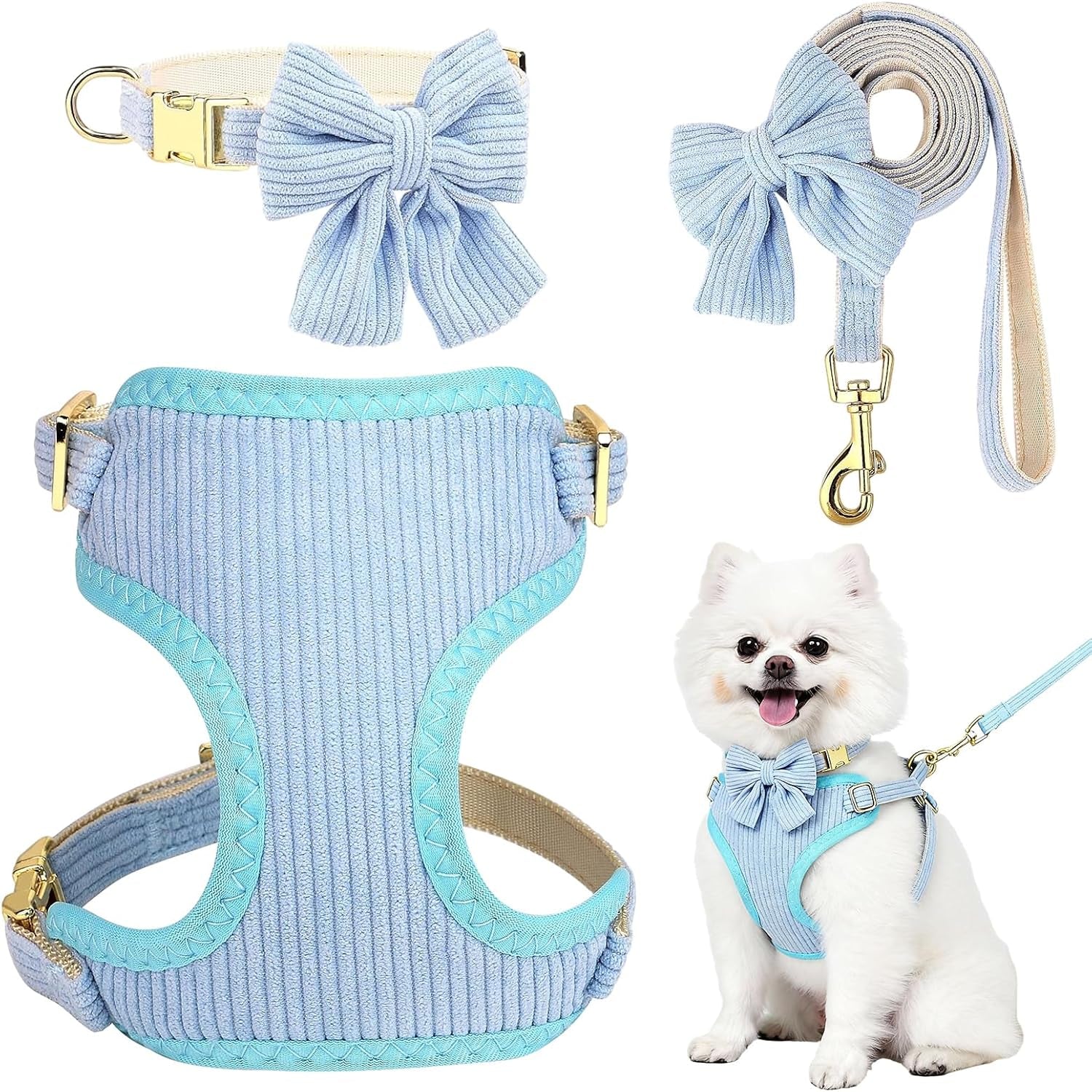 small-dog-collar-harness-and-leash-set-dog-harness-no-pull-with-bowtie-breathable-cotton-adjustable-pet-puppy-harness-easy-walk-dog-harness-s14-18-9