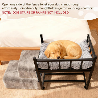 Beside Dog Bed and Mattress Set - Metal Three-Sided Fence Pet Dogs Bed Frame, Adjustable Height Dogs Bed Extension Attachment for Human Bed, for Small/Medium Puppy(25.5''L X 17.7''W)9