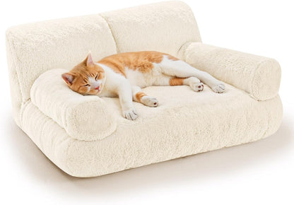 Gimars Upgrade Large Cat Bed for Indoor Cats -Added 10% More Stuff Sponge, Orthopedic Pet Couch Beds with Bolstered Edges, Fluffy Washable & Removable Cover, anti Slip Base, Grey | 10% More Stuff Sponge, Orthopedic Pet Couch with Bolstered Edges, Fluffy Washable & Removable Cover, anti Slip Base8