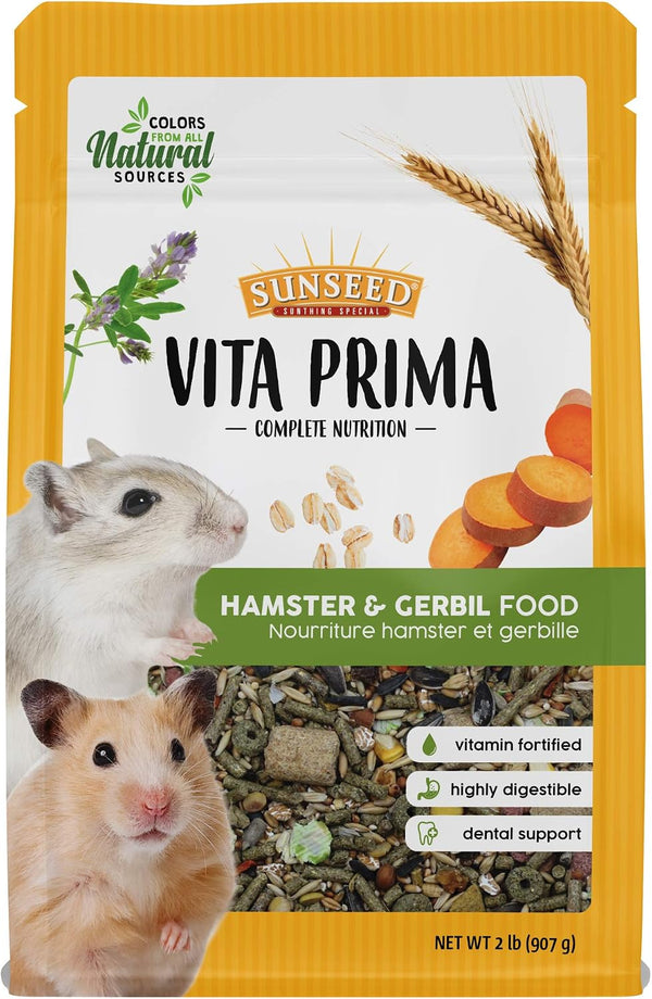 Sunseed Vitakraft Vita Prima Hamster and Gerbil Food 2 Lbs Bag - Instinctive Foraging Blend with Ancient Grains Essential Vitamins and Minerals - No Artificial Colors Flavors or Preservatives1