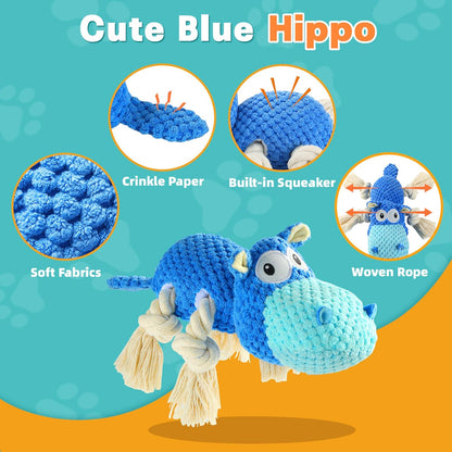 TOOPTATE Hippo Squeaky Dog Toy, Blue, Medium | Cute Plush Design, Rope Legs for Tugging, Helps Keep Dogs Busy, Suitable for Small, Medium, and Large Dogs2