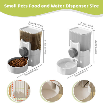 Hanging Cage Automatic Small Pet Food Bowl Water Bottle Dispenser, 1L Auto Gravity Pet Feeder and Waterer Set Kennel Feeding Station Crate Feeder Dish for Rabbit Puppy Cats Ferret (Grey)2