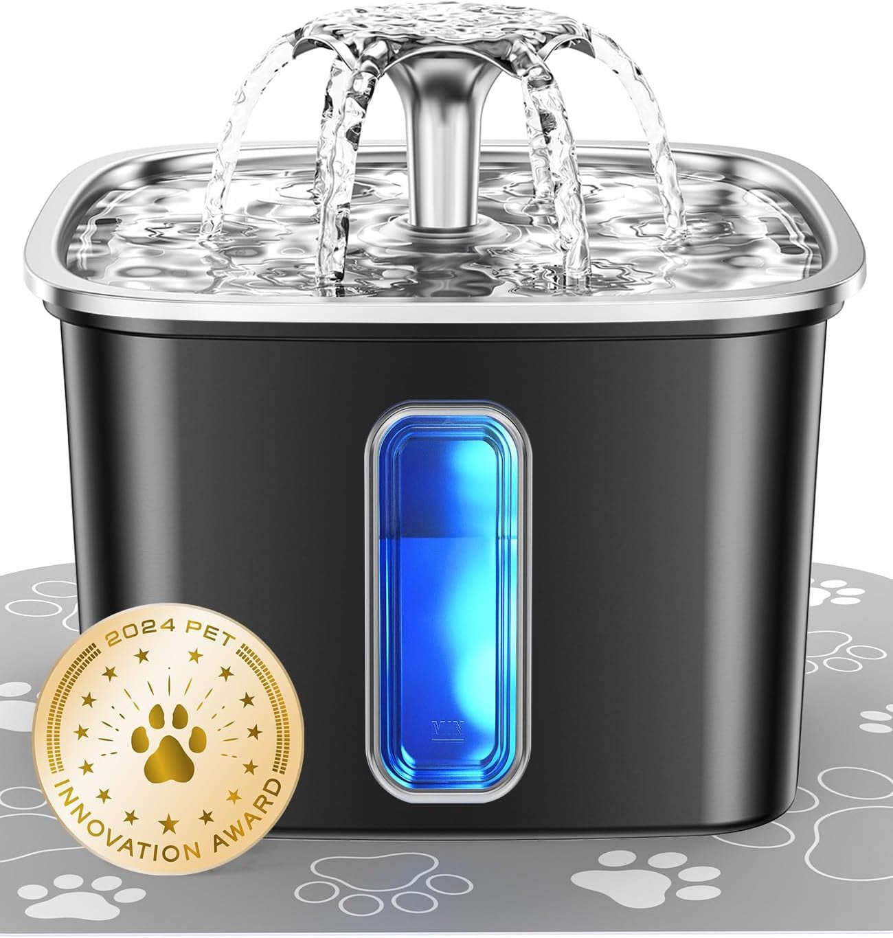 veken-innovation-award-winner-stainless-steel-cat-water-fountain-108oz-automatic-pet-fountain-dog-water-dispenser-with-3-replacement-filters-silicone-mat-gifts-for-cats-dogs-silver