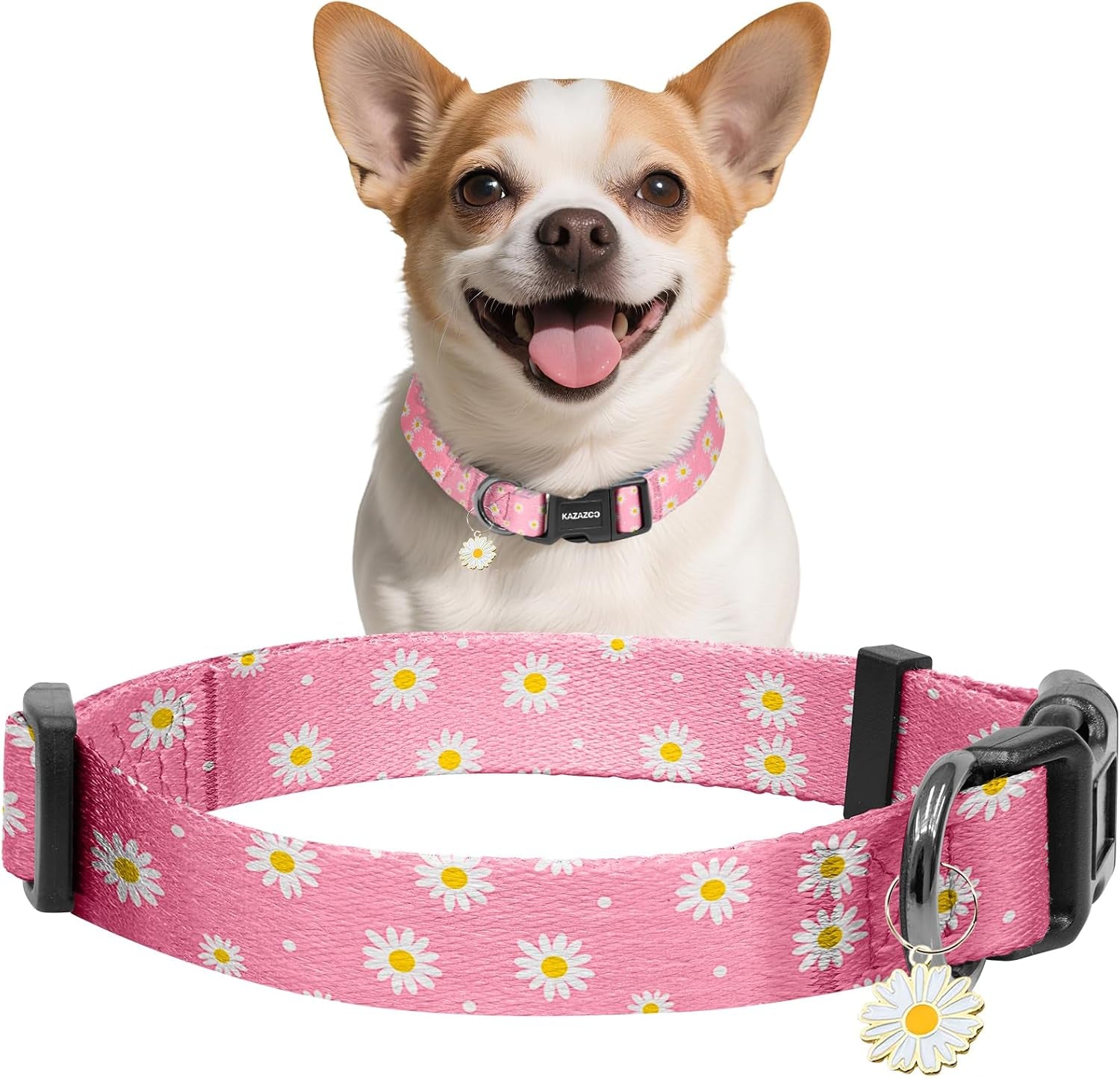 kazazoo-dog-collar-cute-and-soft-nylon-puppy-collar-girl-dogs-adjustable-purple-dog-collars-for-medium-dogs-purple-flowers-m