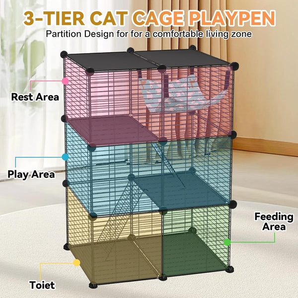 VISCOO Cat Cage(For Kitten), 3-Tier DIY Catio Cat Enclosures, 24"X16"X 36" | Cat Playpen Indoor & Outdoor with Hammock, Detachable Metal Wire Cats Crate, Exercise Place for Squirrel, Ferret3