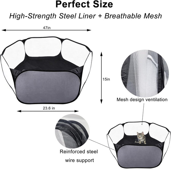 6-Sided Small Animal Playpen, Portable Steel Mesh Tent | for Rabbits, Hamsters, Chinchillas, Hedgehogs. Foldable High-Strength Steel Yard Fence for Indoor & Outdoor Use3