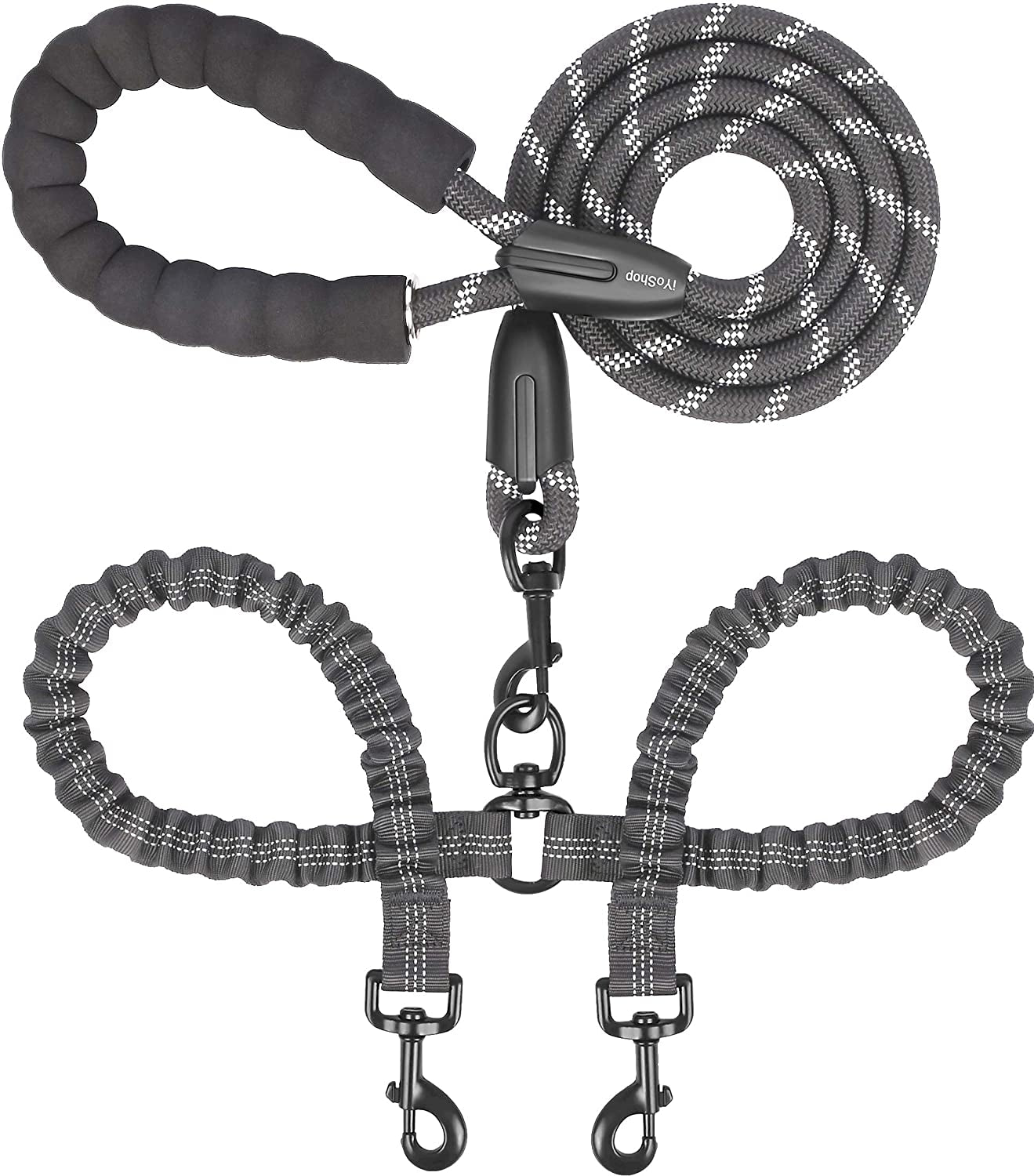 iyoshop-dual-dog-leash-360-swivel-no-tangle-walking-leash-with-shock-absorbing-bungee-for-two-dogs-large-25-150-lbs-black