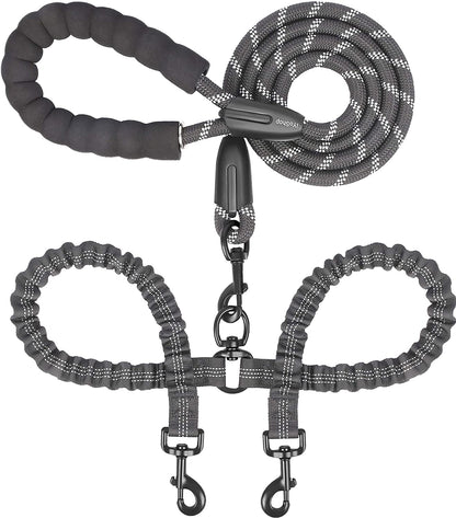 Iyoshop Dual Dog Leash - 360° Swivel, No Tangle Walking Leash with Shock Absorbing Bungee for Two Dogs (Large, 25-150 Lbs, Black)1